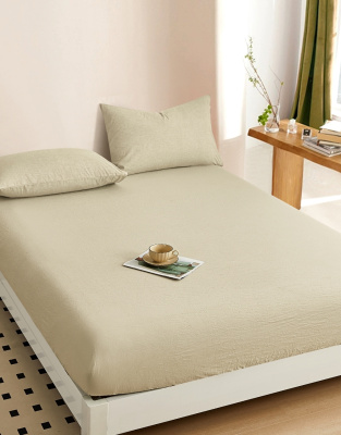 Простыня на резинке, с высотой борта 25 см "boiled cotton" - Вареный (стираный) хлопок» дымчатый